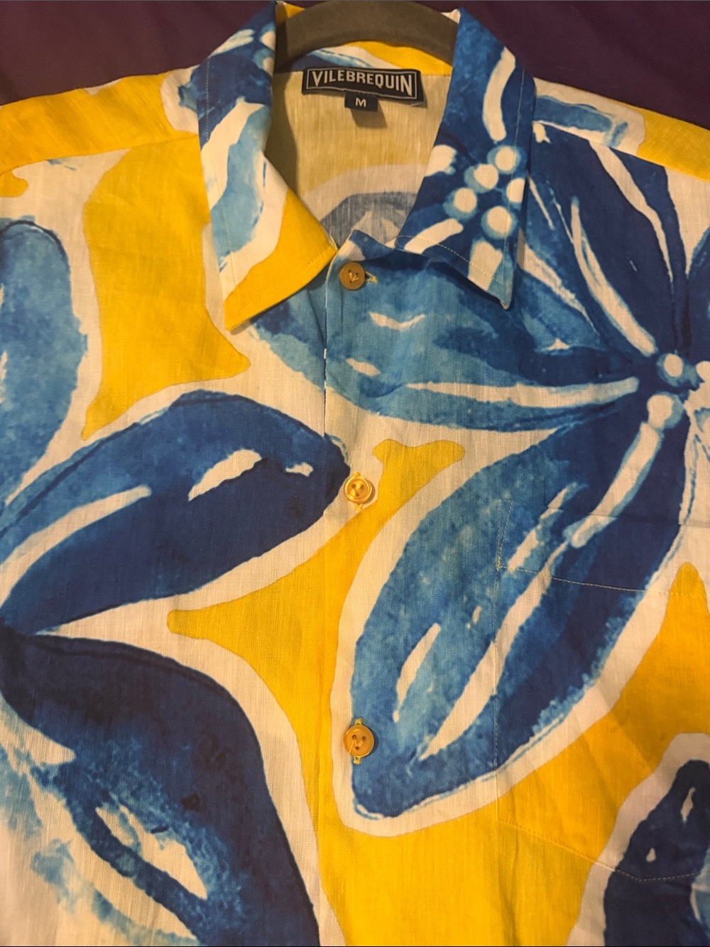 NWOT Vilebrequin Blue & Yellow Abstract Print Short-Sleeve Button Down Shirt